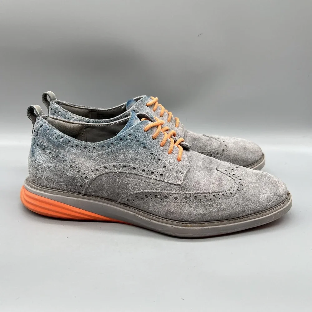 Cole Haan Shoes Men 10 Gray Blue Ombre Suede GrandEvolution Wingtip Oxford